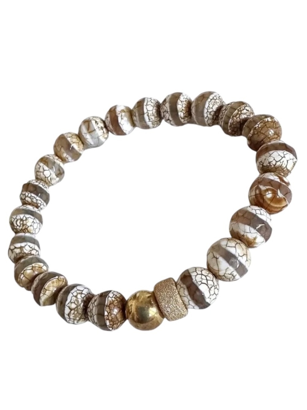 8mm Tibetan DZI Agate Stretch Bracelet 14K Gold Filled Spacers